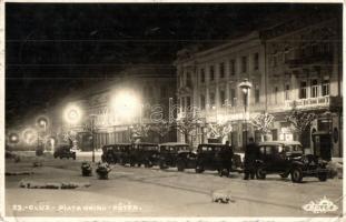 1939 Kolozsvár, Cluj; Piata Unirii / Fő tér télen, automobilok, üzletek / main square in winter, automobiles, shops. Belle photo (EK)