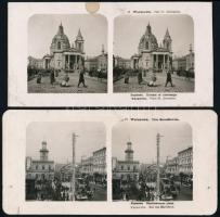 1905 Varsó, Plac św. Aleksandra, ulica Marszałkowska, 2 db sztereofotó, Neue Photographische Gesellschaft AG., Berlin-Steglitz, 9×18 cm