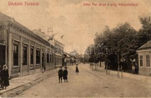 Torda, Turda; Jókai Mór utca, Polgári leányiskola. No. 437. / street view, girls school