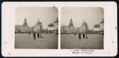 1905 Moszkva, Lubjanka tér, sztereofotó, Neue Photographische Gesellschaft AG., Berlin-Steglitz, 9×18 cm