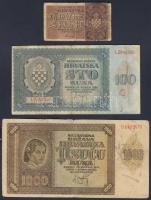 1945. 1000P (5x) benne 3db "egyenes tetejű" 3-sal T:III,IV + Horvátország 1941. 100K + 1000K + 1942. 2K T:II/III