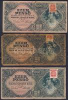1945. 1000P (5x) benne 3db "egyenes tetejű" 3-sal T:III,IV + Horvátország 1941. 100K + 100...