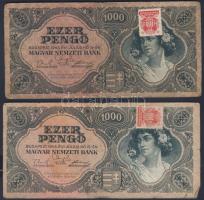 1945. 1000P (5x) benne 3db "egyenes tetejű" 3-sal T:III,IV + Horvátország 1941. 100K + 100...