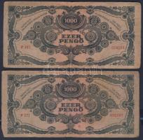 1945. 1000P (5x) benne 3db "egyenes tetejű" 3-sal T:III,IV + Horvátország 1941. 100K + 100...