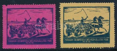 1928 Második Debreceni Bélyegkiállítás 2 db klf színű levélzáró