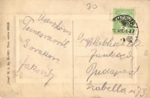 Temesvár, Timisoara; A szabályozott Béga csatorna új hídja, villamos. Ideal W. L. Bp. No. 6671. / Be...