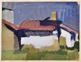 Somlai Vilma (1938-2007): Falusi házak, akvarell, papír, jelzett, paszpartuban, 20,5×26,5 cm