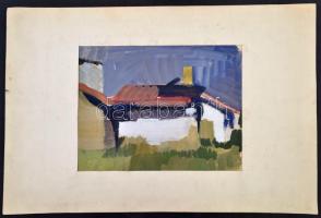 Somlai Vilma (1938-2007): Falusi házak, akvarell, papír, jelzett, paszpartuban, 20,5×26,5 cm