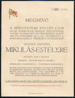1924 Bp., Meghívó a Műegyetemi Evezős Club Mikulás-estélyére + levelezőlap és boríték