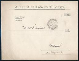 1924 Bp., Meghívó a Műegyetemi Evezős Club Mikulás-estélyére + levelezőlap és boríték