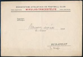 1921 Meghívó a Műegyetemi Athlétikai és Football-Club Mikulás-táncestélyére + boríték