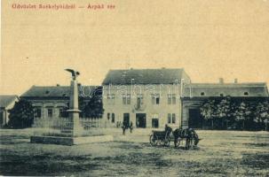 Székelyhíd, Sacueni; Árpád tér, Hősök szobra (Turul). 2253. Dubay Emánuel kiadása / square, Heroes statue (EK)