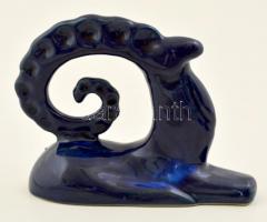 Kos, kék színű mázas kerámia, jelzett, apró kopásokkal, m: 16 cm