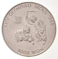 Dél-Korea 1988. 5000W Ag "1988 Olimpia - Búgócsiga" eredeti dísztokban, tanúsítvánnyal T:B...