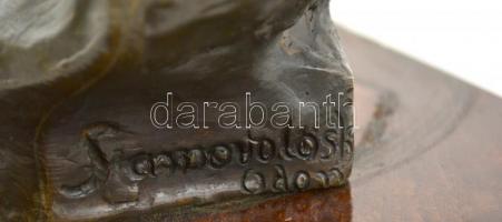 Szamovolszky Ödön (1878-1914): Az első vallomás. Bronz (üreges), jelzett, fa alapzaton (mozog), m:30...