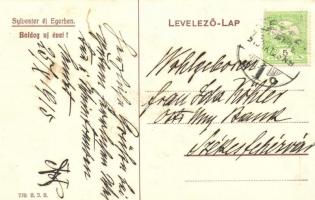 1915 Eger, Széchenyi szálloda. Sylvester éj! Este részeges humoros montázslap / Humorous drunk monta...