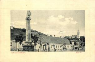 Szilágysomlyó, Simleu Silvaniei; Bem tér, üzlet, templom. W. L. Bp. 7120. Kiadja Gyémánt Ábrahám / square, shop, church