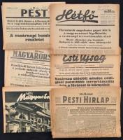 1944 Budapest bombázása korabeli lapokban (Pesti Hírlap, Esti Újság, Magyarország, Magyar erő - bő képanyaggal a szeptemberi bombázásról, stb.), 5 db