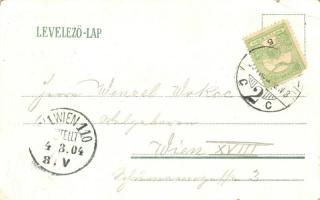 1904 Pozsony, Pressburg, Bratislava; Szecessziós Üdvözlőlap. Mária Terézia szobor, Fő tér, városháza...