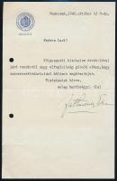1943 Zathureczky Ede (1903-1959) hegedűművész, a Zeneakadémia főigazgatójának saját kézzel aláírt köszönőlevele