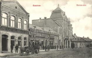 1909 Komárom, Komárno; Baross utca, Maitz Rezső Vigadó étterme, Krausz Samu üzlete / street view with restaurant and shops (EK)