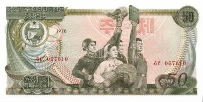 Észak-Korea 1978. 1W, 5W, 10W, 50W hátlapi piros bélyegzővel! T:I