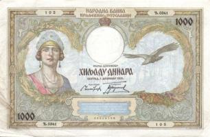 Jugoszlávia 1931. 1000D T:II