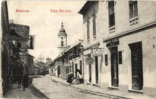 Komárom, Komárno; Jókai Mór utca, Körösi István, Bartha Ferencz, Sipos Ferencz üzlete / street view, shops (EK) - képeslapfüzetből / from postcard booklet