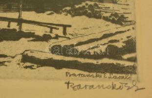 Baranszky Emil László (1877-1941): Patakparton télidőben, rézkarc, papír, jelzett, üvegezett fa kere...