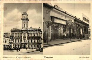 Komárom, Komárno; Városháza, automobilok, Klapka György szobor, Nádor utca, Szalay üzlete / town hall, automobiles, statue, street view, shops (fl)