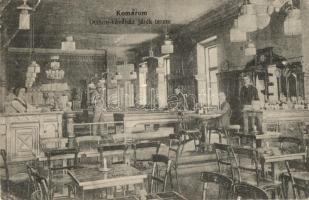 Komárom, Komárno; Otthon kávéház, belső, játékterem, biliárd, pincér. L. H. Pannonia kiadása / café interior, billiard tables, waiter (EB)