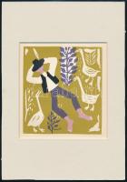 Reich Károly (1922-1988): Lúdas Matyi, 2 db illusztráció, színes linó, jelzés nélkül, paszpartuban, ...