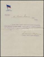 cca 1930 A Szegedi Evezős egylet fejléces levele Littomericzky János elnök saját kezű aláírásával