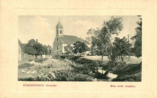 Buttyin, Körösbökény, Buteni, Bucin; Római katolikus templom a patakkal. W.L. Bp. 5269. / Roman Catholic church with creek