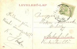 1907 Tövis, Teius, Dreikirchen; vasútállomás gőzmozdonnyal, Krafft S. vendéglője az állomás mellett ...