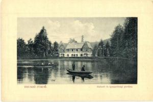 Thurzófüred, Kupele Turzo (Gölnicbánya, Gelnica); Halas tó és igazgatósági pavilon, csónakázók. W. L. Bp. 2693. / lake, directorate pavilion, rowing boats (EK)