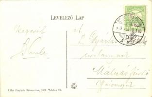 1919 Szászváros, Broos, Orastie; utcakép templommal, üzlet. Adler fényirda / street view with church...