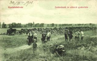 1908 Gyulafehérvár, Karlsburg, Alba Iulia; Szekerészek és utászok gyakorlata / K.u.k. military training of pioneer unit (sappers)