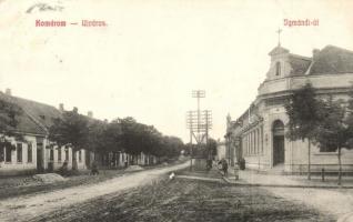 1911 Komárom, Komárnó; Újváros, Igmándi út, gyógyszertár, villanyoszlop / street view with pylon and pharmacy (EK)