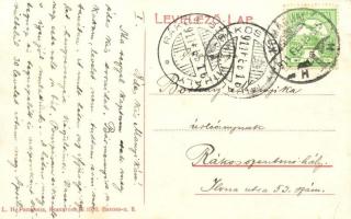 1911 Komárom, Komárnó; Újváros, Igmándi út, gyógyszertár, villanyoszlop / street view with pylon and...