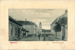 Korpona, Krupina; Deák Ferenc utca, Kaufmann üzlete, templom. W. L. Bp. 4775. Kiadja Reviczky Frigyes / street view, shop, church (fl)