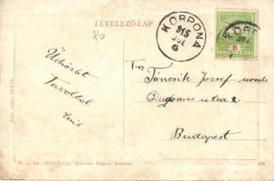 Korpona, Krupina; Deák Ferenc utca, Kaufmann üzlete, templom. W. L. Bp. 4775. Kiadja Reviczky Frigye...