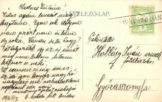 1916 Nyitrabánya, Handlová, Krickerhau; Városháza, utcakép faszállító lovas szekérrel / town hall, s...