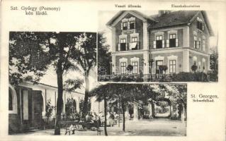 1915 Szentgyörgy, Sväty Jur, Sankt Georgen (Pozsony); Vasútállomás, Kénfürdő / Schwefelbad, Eisenbahnstation / railway station, sulfur spa