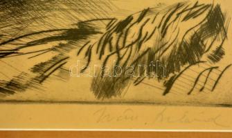 Iván Szilárd (1912-1988):Táj. Rézkarc, papír, jelzett, kis karcolással, üvegezett keretben, 19×27 cm