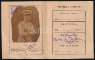 1926 Budapesti Egyetemi Athlétikai Club fényképes tagsági jegy