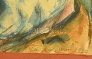 Fügedi Jenő (1935-):  Önarckép. Akvarell, papír, jelzett, üvegezett keretben, 15,5×10 cm