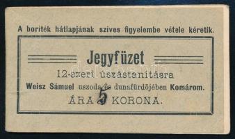 cca 1910 Komárom (Felvidék), Weisz Sámuel uszoda és dunafürdője, jegyfüzet, 5 db használatlan jeggyel