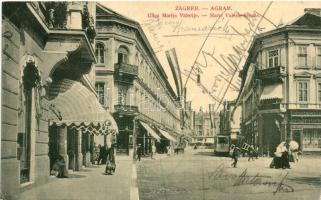 1911 Zagreb, Agram; Ulica Marije Valerije / Marie Valerie Strasse / street view, Dr. Bogad, shops, tram. W.L. Bp. 7482.  (EK)