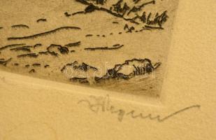 Olvashatatlan jelzéssel:Turistaház a domboldalon. Rézkarc, papír, keretben, 14×9,5 cm